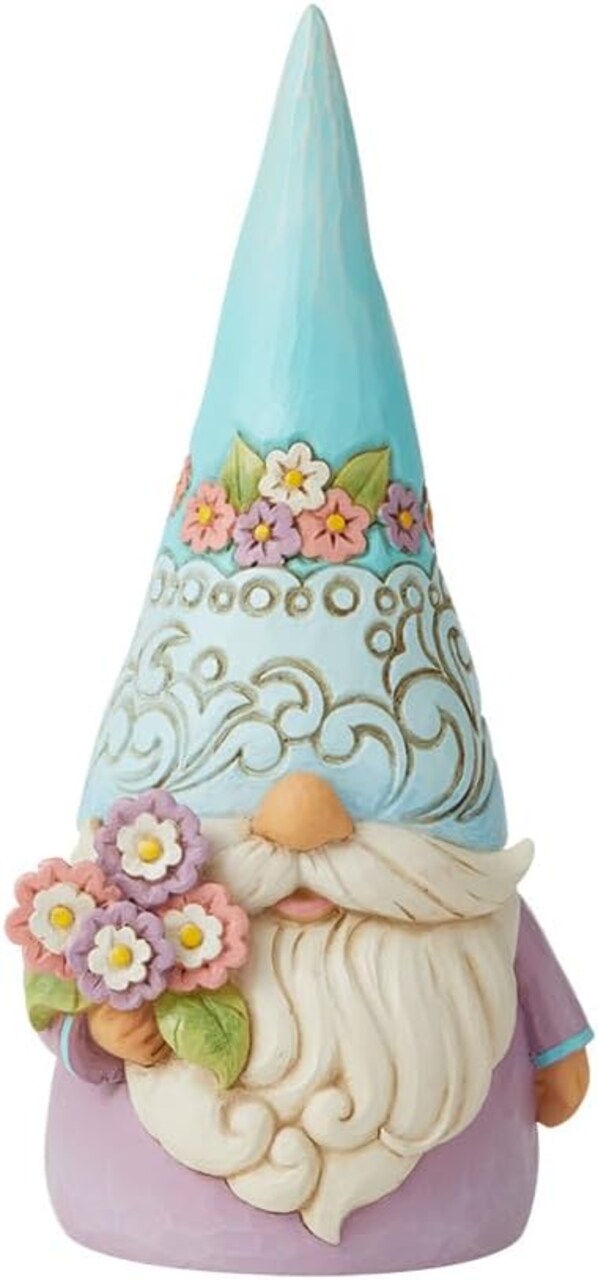 Jim Shore Heartwood Creek Gnome Holding Flowers Figurine- Stone Resin Hand Painted Crafted Collectible Decorative Gnomes Figurines Home Decor Statue, 7 Inch